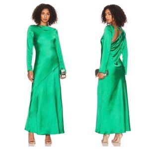 Line & Dot Cassie Bias Maxi Dress Gown Long Sleeves Back Cut Out Kelly Green S